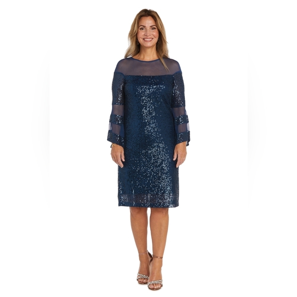 R&M Richards Short Sequin Dress with Bell Sleeves